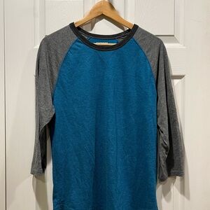Express Teal and Gray 3/4 Sleeve Baseball Tee